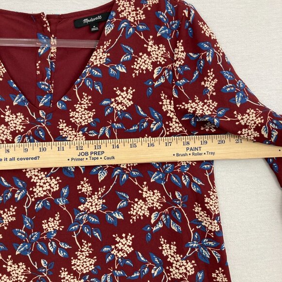 Madewell Burgundy Floral V Neck Button Back Long Sleeve Feminine Dress Medium - Picture 7 of 13